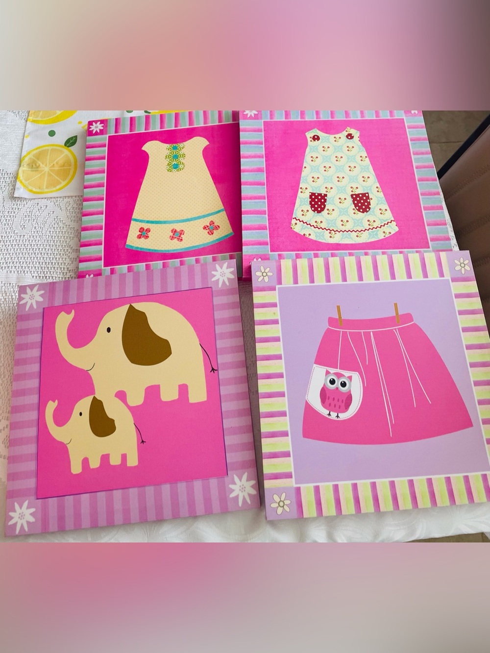 Wall Art Set - Dresses, Elephants & Owl Skirt(total 4)